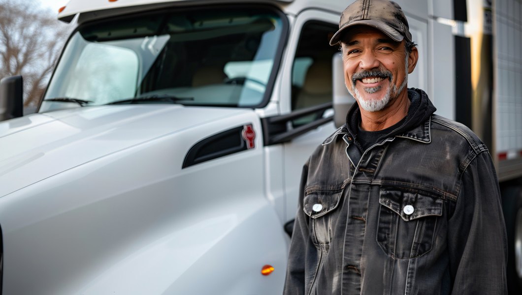 An experienced owner-operator standing beside his truck